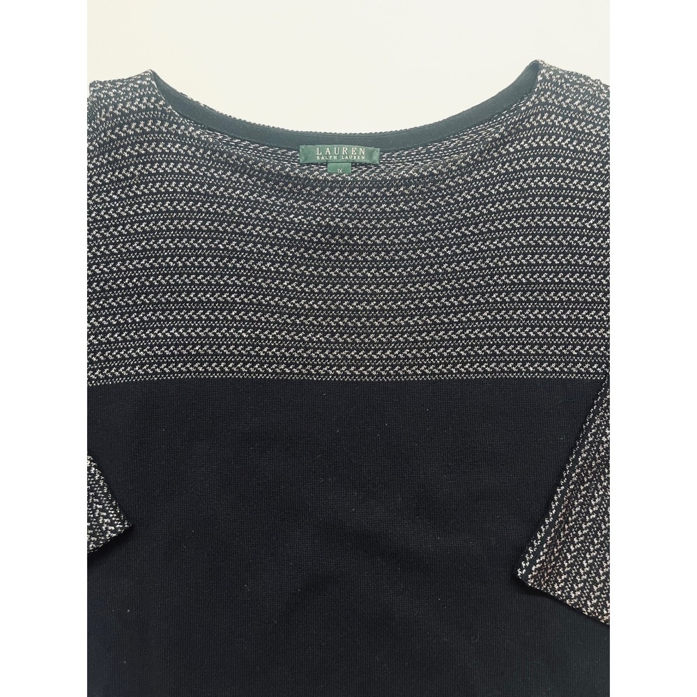 Lauren Ralph Lauren Black Chevron Colorblock Knit Top 1X Professional Classy - Picture 4 of 16